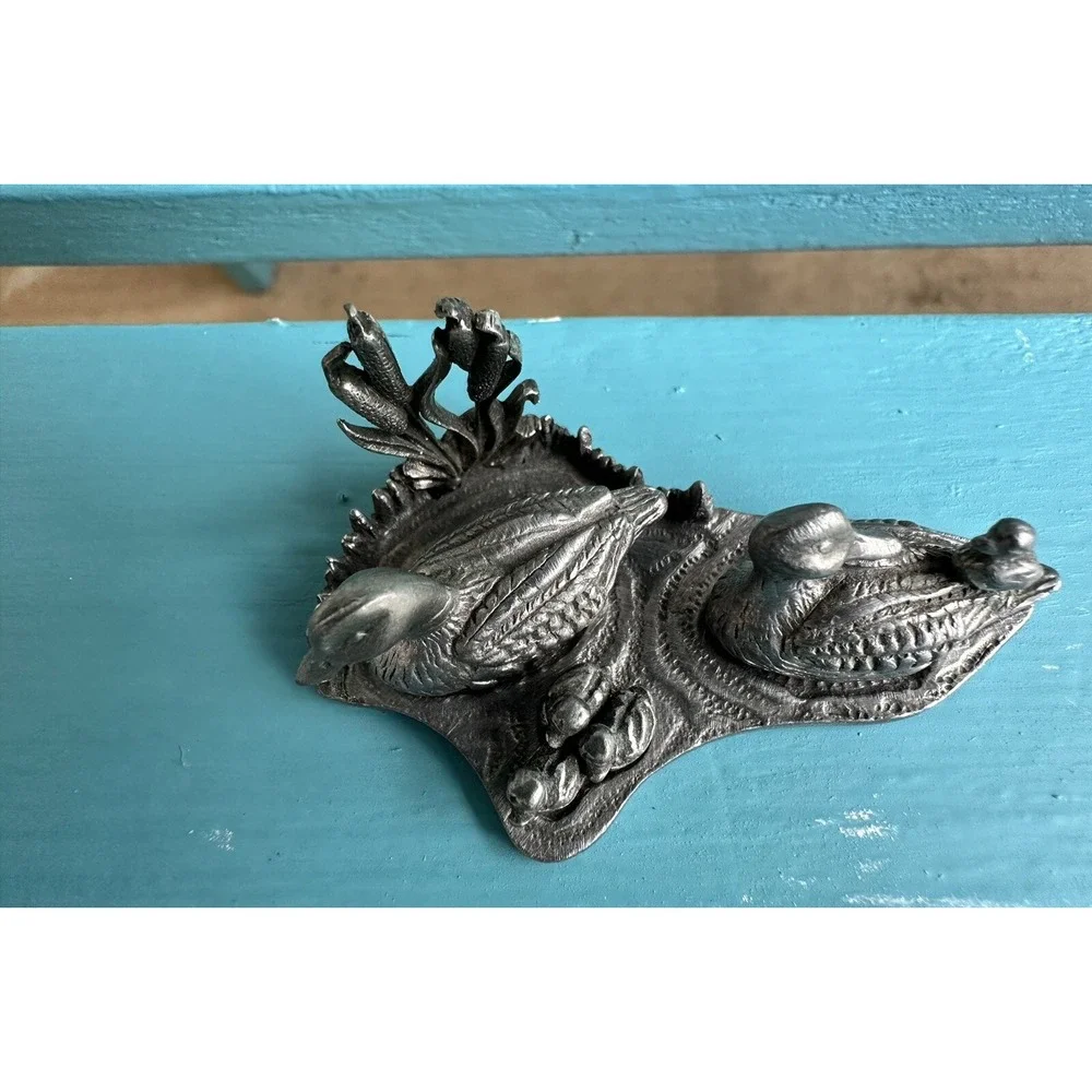 Vintage Pewter Image Duck Family Ducklings Swimming‎ Pond Mini 4 Piece Set 1